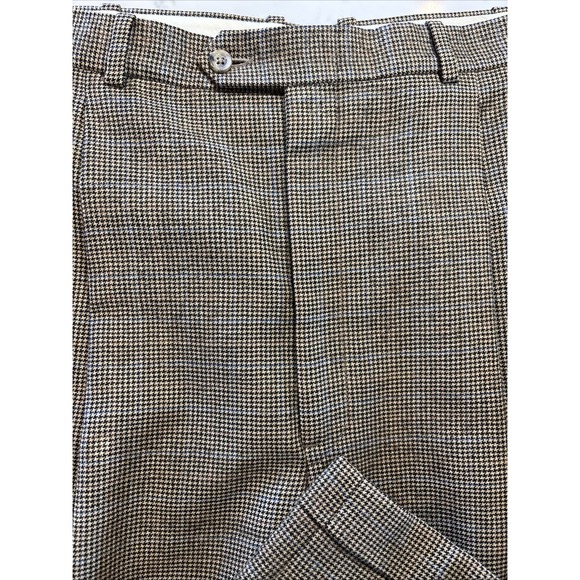 VTG Nordstrom JB Britches Pleated Pants Brown Houndstooth 100% Virgin Wool 36x30 - Picture 2 of 9